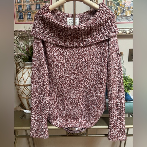 Abercrombie & Fitch Marled Off-Shoulder Sweater Burgandy and White Sweater Sz M - Picture 2 of 8